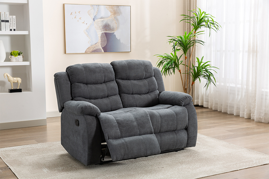 RC-9006 Polyester Fabric Manual Levering Loveseat med polstret pute-topparmer
