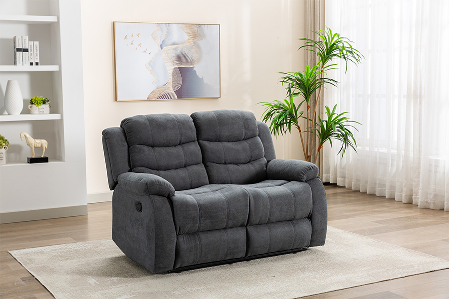 RC-9006 Polyester Fabric Manual Levering Loveseat med polstret pute-topparmer