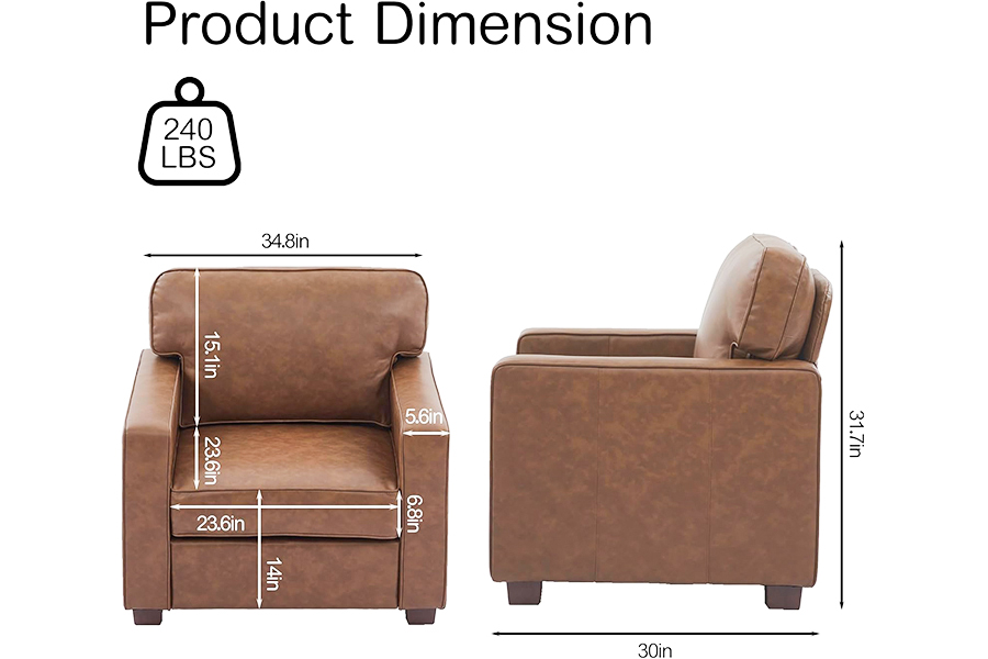PU imitert skinnsofa, Stol(SF021-BR-S)/Loveseat(SF021-BR-M)/Sofa(SF021-BR-L)